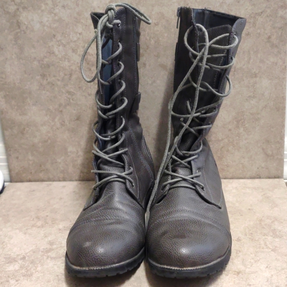 West Blvd Cairo Military Lace Up Combat Boots Grey 8.5